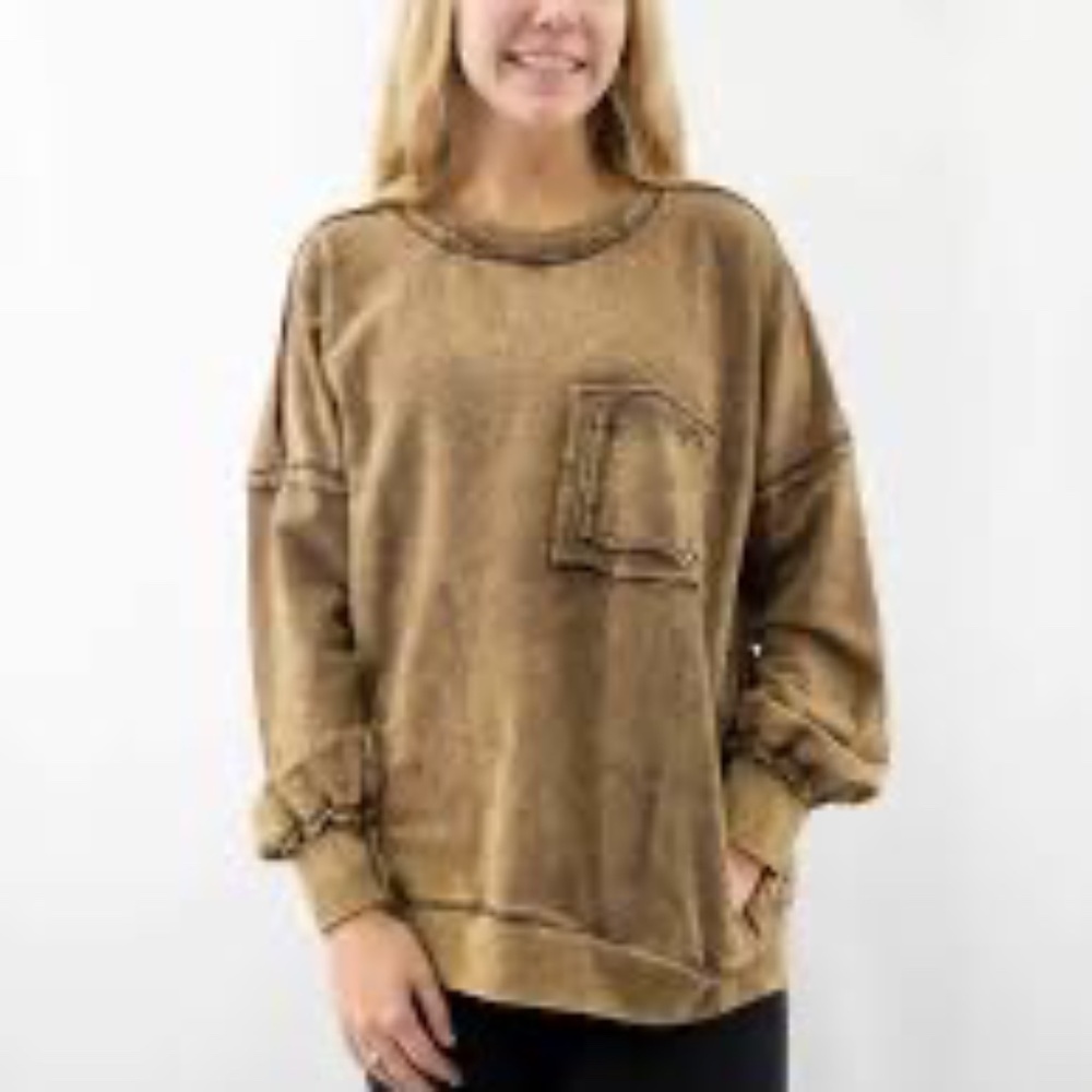 Zenana Exposed Seam Round Neck Dropped Shoulder Sweatshirt, Size Small, New